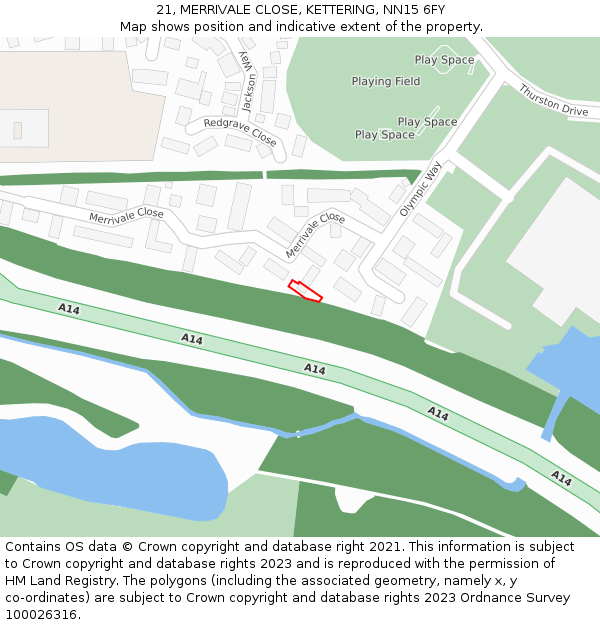 21, MERRIVALE CLOSE, KETTERING, NN15 6FY: Location map and indicative extent of plot