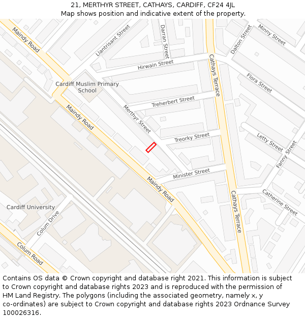 21, MERTHYR STREET, CATHAYS, CARDIFF, CF24 4JL: Location map and indicative extent of plot
