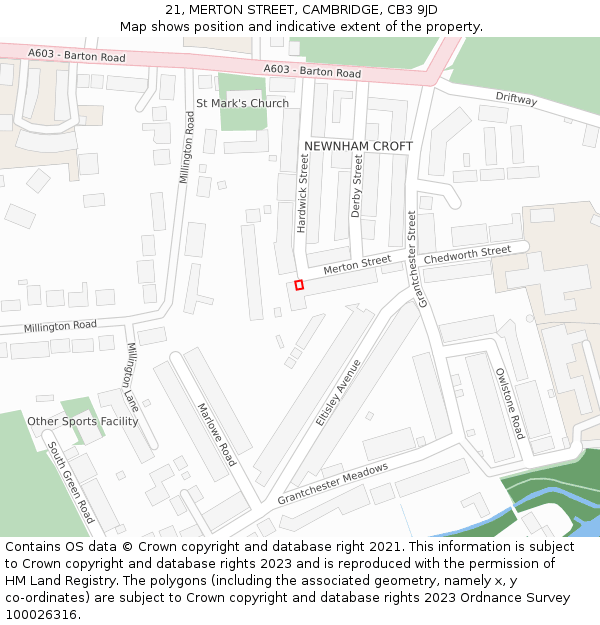 21, MERTON STREET, CAMBRIDGE, CB3 9JD: Location map and indicative extent of plot