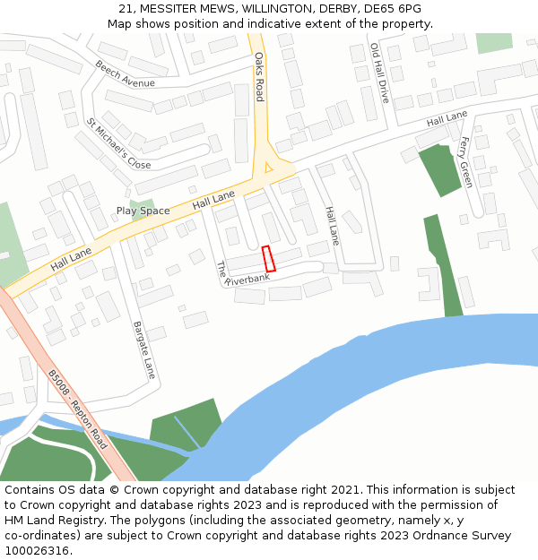 21, MESSITER MEWS, WILLINGTON, DERBY, DE65 6PG: Location map and indicative extent of plot