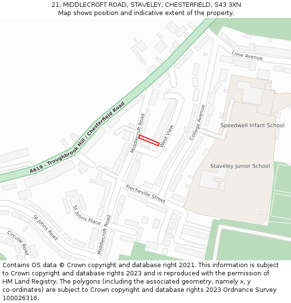 21, MIDDLECROFT ROAD, STAVELEY, CHESTERFIELD, S43 3XN: Location map and indicative extent of plot
