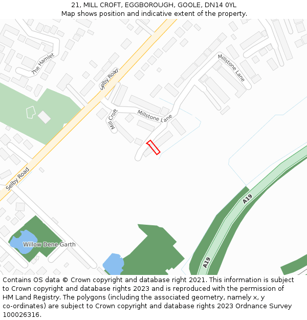 21, MILL CROFT, EGGBOROUGH, GOOLE, DN14 0YL: Location map and indicative extent of plot