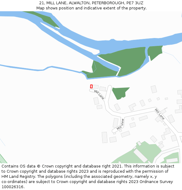 21, MILL LANE, ALWALTON, PETERBOROUGH, PE7 3UZ: Location map and indicative extent of plot