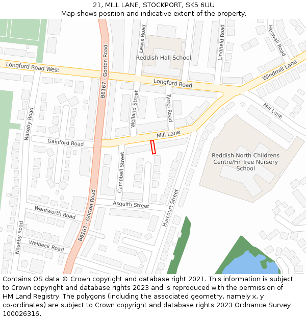 21, MILL LANE, STOCKPORT, SK5 6UU: Location map and indicative extent of plot