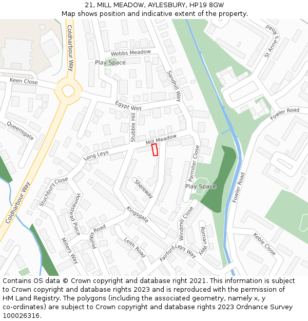 21, MILL MEADOW, AYLESBURY, HP19 8GW: Location map and indicative extent of plot