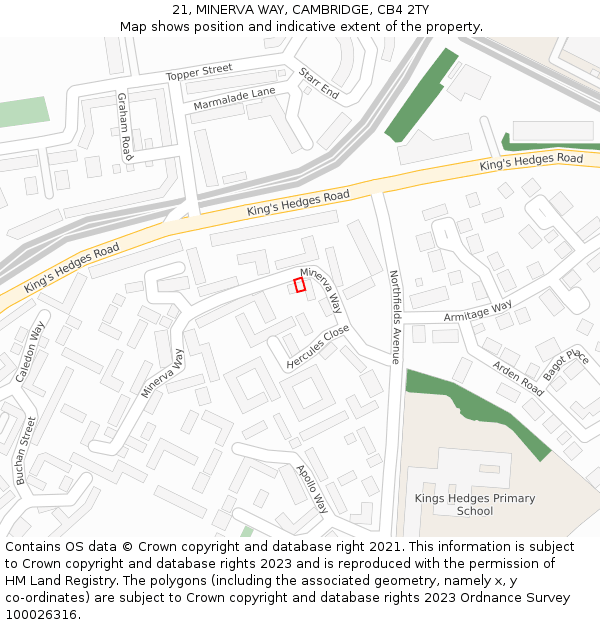 21, MINERVA WAY, CAMBRIDGE, CB4 2TY: Location map and indicative extent of plot