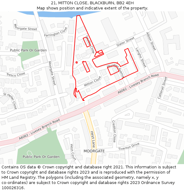21, MITTON CLOSE, BLACKBURN, BB2 4EH: Location map and indicative extent of plot