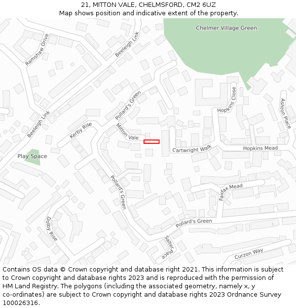 21, MITTON VALE, CHELMSFORD, CM2 6UZ: Location map and indicative extent of plot