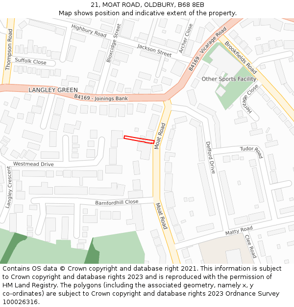 21, MOAT ROAD, OLDBURY, B68 8EB: Location map and indicative extent of plot