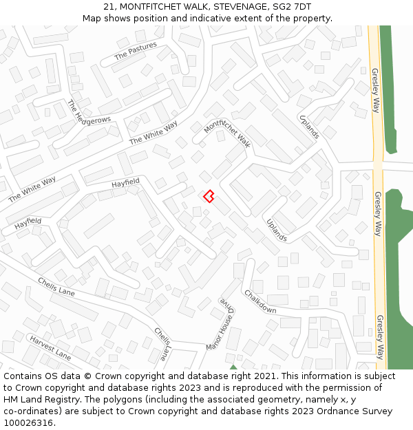 21, MONTFITCHET WALK, STEVENAGE, SG2 7DT: Location map and indicative extent of plot