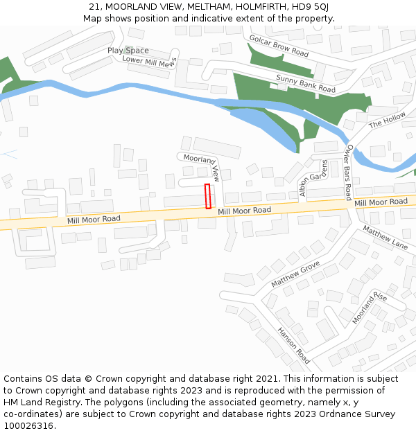 21, MOORLAND VIEW, MELTHAM, HOLMFIRTH, HD9 5QJ: Location map and indicative extent of plot