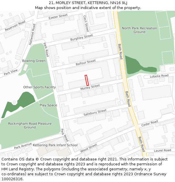 21, MORLEY STREET, KETTERING, NN16 9LJ: Location map and indicative extent of plot