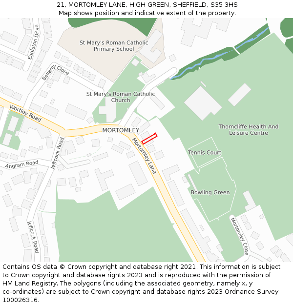 21, MORTOMLEY LANE, HIGH GREEN, SHEFFIELD, S35 3HS: Location map and indicative extent of plot