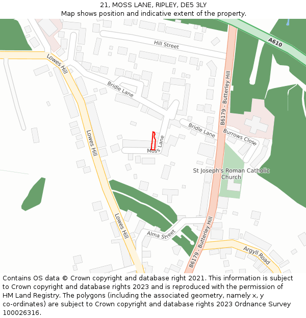 21, MOSS LANE, RIPLEY, DE5 3LY: Location map and indicative extent of plot