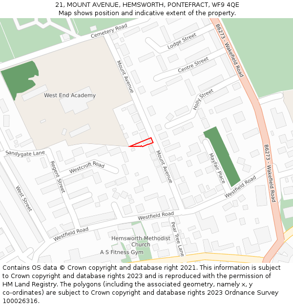 21, MOUNT AVENUE, HEMSWORTH, PONTEFRACT, WF9 4QE: Location map and indicative extent of plot