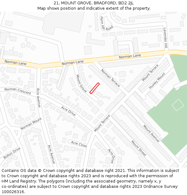 21, MOUNT GROVE, BRADFORD, BD2 2JL: Location map and indicative extent of plot