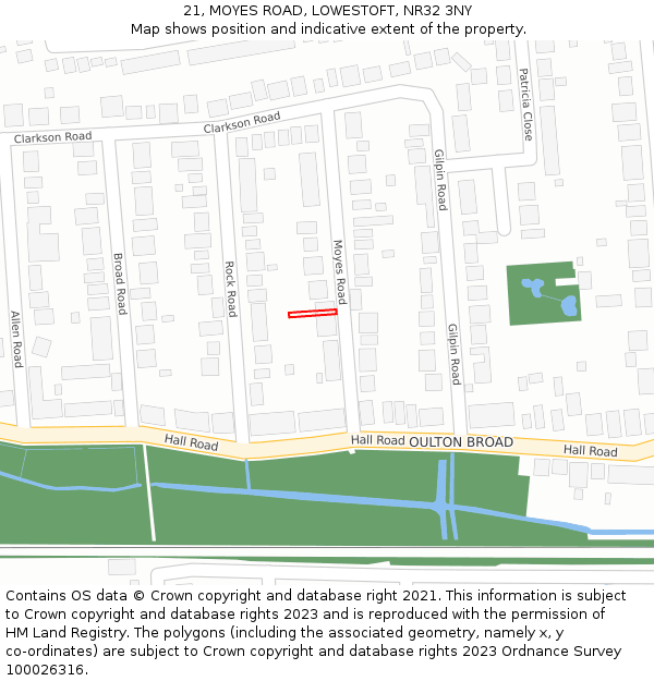 21, MOYES ROAD, LOWESTOFT, NR32 3NY: Location map and indicative extent of plot