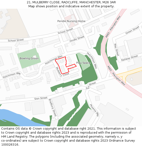 21, MULBERRY CLOSE, RADCLIFFE, MANCHESTER, M26 3AR: Location map and indicative extent of plot