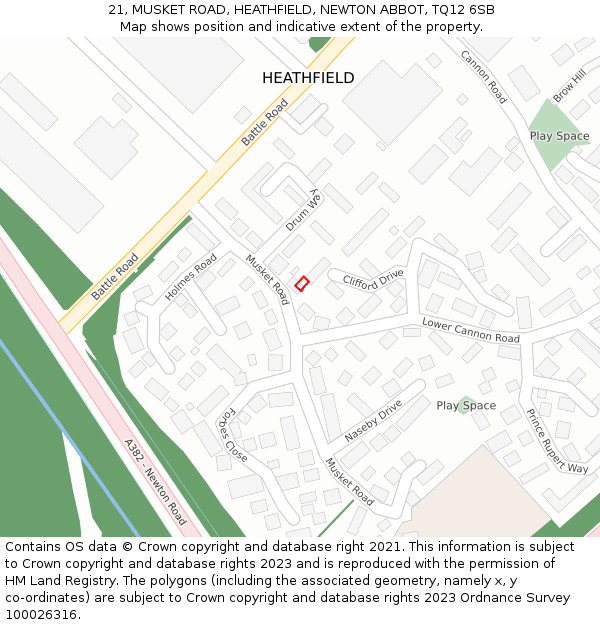 21, MUSKET ROAD, HEATHFIELD, NEWTON ABBOT, TQ12 6SB: Location map and indicative extent of plot