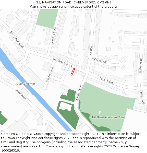 21, NAVIGATION ROAD, CHELMSFORD, CM2 6HE: Location map and indicative extent of plot