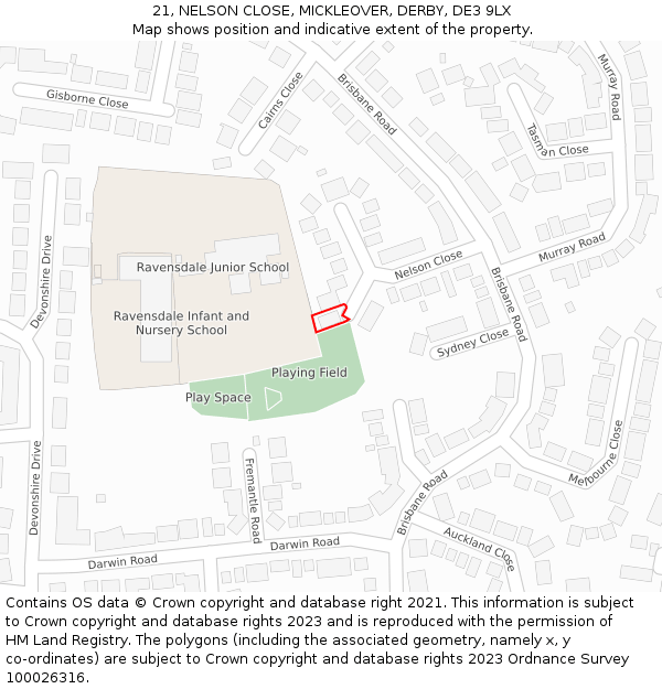 21, NELSON CLOSE, MICKLEOVER, DERBY, DE3 9LX: Location map and indicative extent of plot