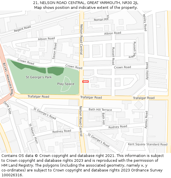 21, NELSON ROAD CENTRAL, GREAT YARMOUTH, NR30 2JL: Location map and indicative extent of plot