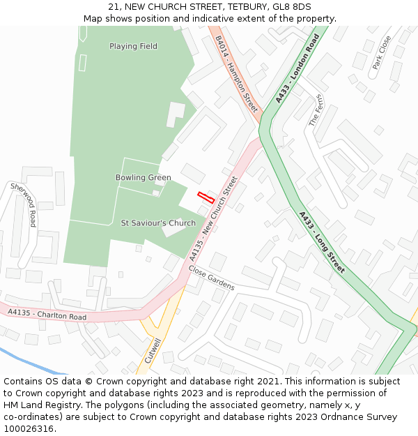 21, NEW CHURCH STREET, TETBURY, GL8 8DS: Location map and indicative extent of plot