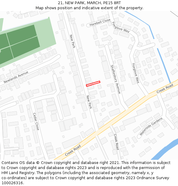 21, NEW PARK, MARCH, PE15 8RT: Location map and indicative extent of plot