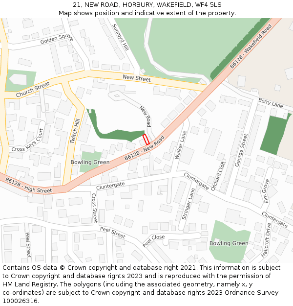 21, NEW ROAD, HORBURY, WAKEFIELD, WF4 5LS: Location map and indicative extent of plot