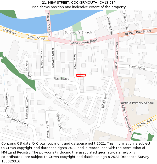 21, NEW STREET, COCKERMOUTH, CA13 0EP: Location map and indicative extent of plot