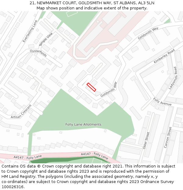 21, NEWMARKET COURT, GOLDSMITH WAY, ST ALBANS, AL3 5LN: Location map and indicative extent of plot