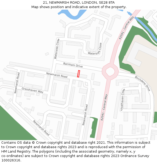 21, NEWMARSH ROAD, LONDON, SE28 8TA: Location map and indicative extent of plot