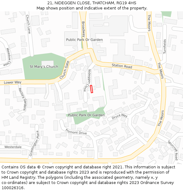 21, NIDEGGEN CLOSE, THATCHAM, RG19 4HS: Location map and indicative extent of plot
