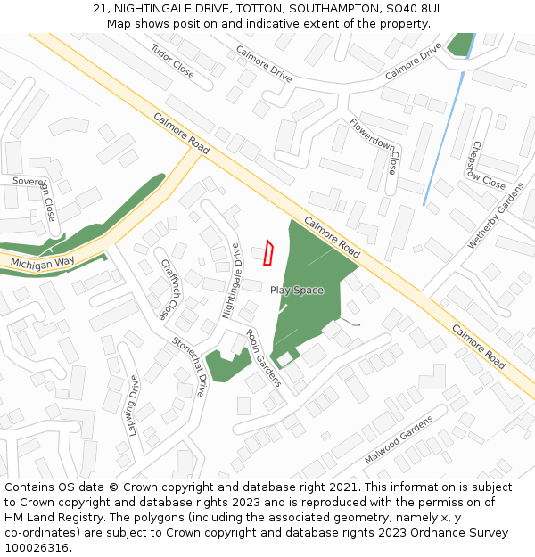 21, NIGHTINGALE DRIVE, TOTTON, SOUTHAMPTON, SO40 8UL: Location map and indicative extent of plot