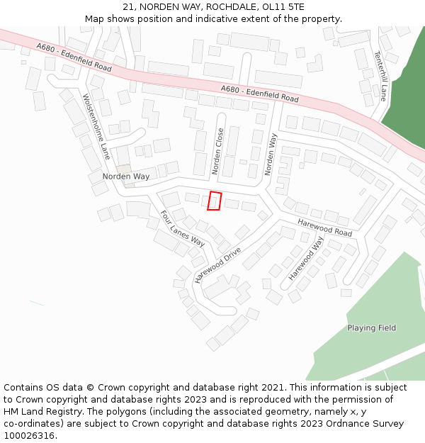 21, NORDEN WAY, ROCHDALE, OL11 5TE: Location map and indicative extent of plot