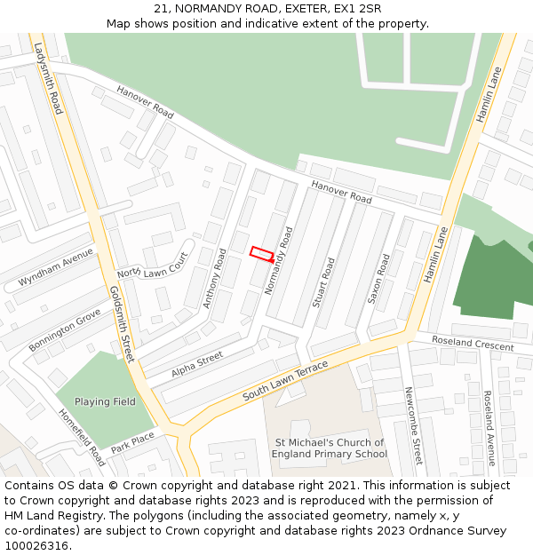 21, NORMANDY ROAD, EXETER, EX1 2SR: Location map and indicative extent of plot