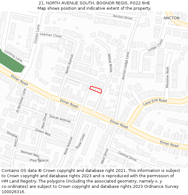21, NORTH AVENUE SOUTH, BOGNOR REGIS, PO22 6HE: Location map and indicative extent of plot
