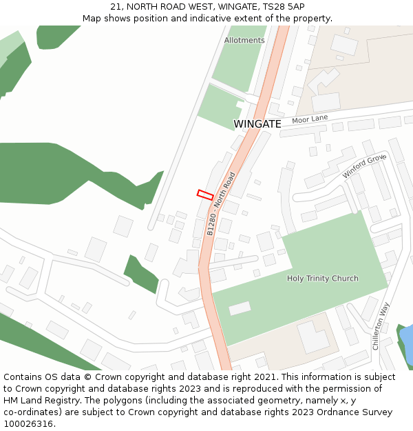 21, NORTH ROAD WEST, WINGATE, TS28 5AP: Location map and indicative extent of plot