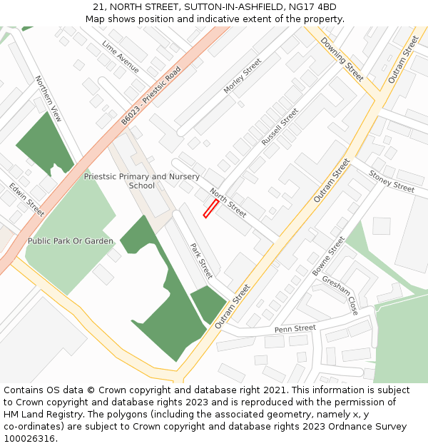 21, NORTH STREET, SUTTON-IN-ASHFIELD, NG17 4BD: Location map and indicative extent of plot
