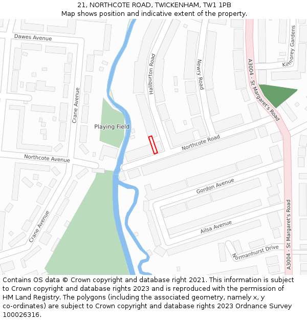 21, NORTHCOTE ROAD, TWICKENHAM, TW1 1PB: Location map and indicative extent of plot