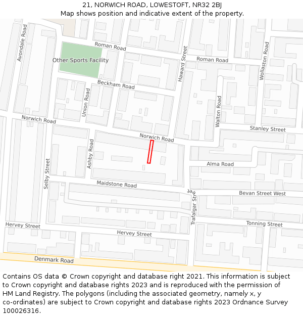 21, NORWICH ROAD, LOWESTOFT, NR32 2BJ: Location map and indicative extent of plot