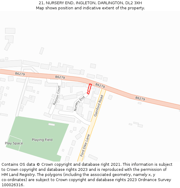 21, NURSERY END, INGLETON, DARLINGTON, DL2 3XH: Location map and indicative extent of plot