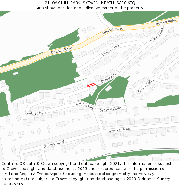 21, OAK HILL PARK, SKEWEN, NEATH, SA10 6TQ: Location map and indicative extent of plot