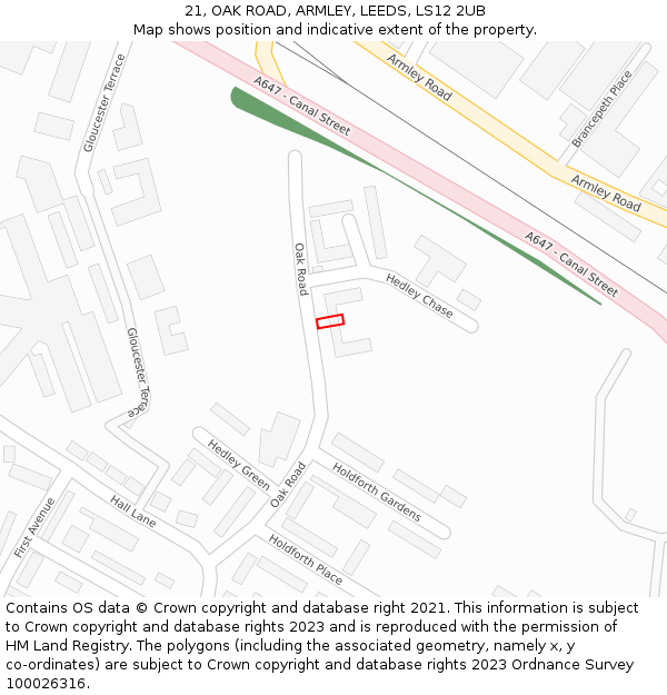 21, OAK ROAD, ARMLEY, LEEDS, LS12 2UB: Location map and indicative extent of plot