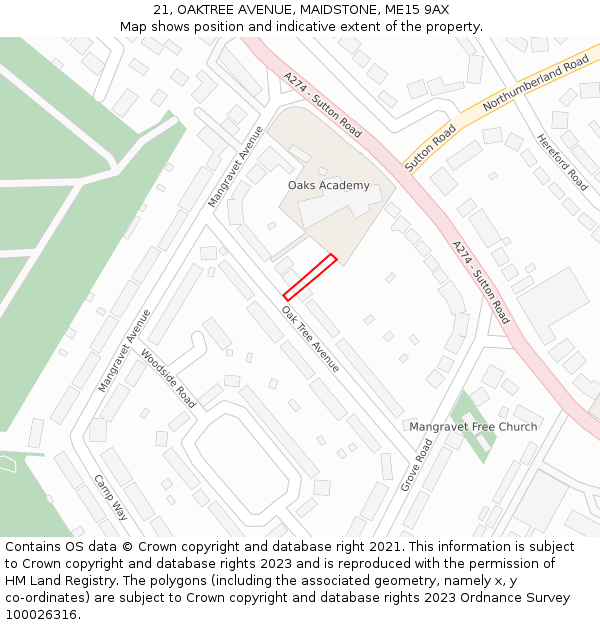 21, OAKTREE AVENUE, MAIDSTONE, ME15 9AX: Location map and indicative extent of plot