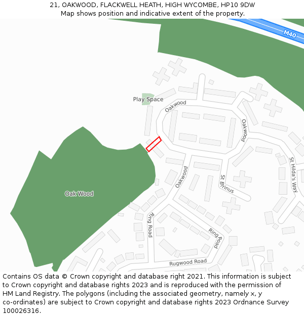 21, OAKWOOD, FLACKWELL HEATH, HIGH WYCOMBE, HP10 9DW: Location map and indicative extent of plot