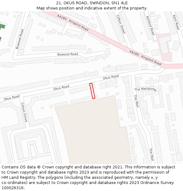 21, OKUS ROAD, SWINDON, SN1 4LE: Location map and indicative extent of plot