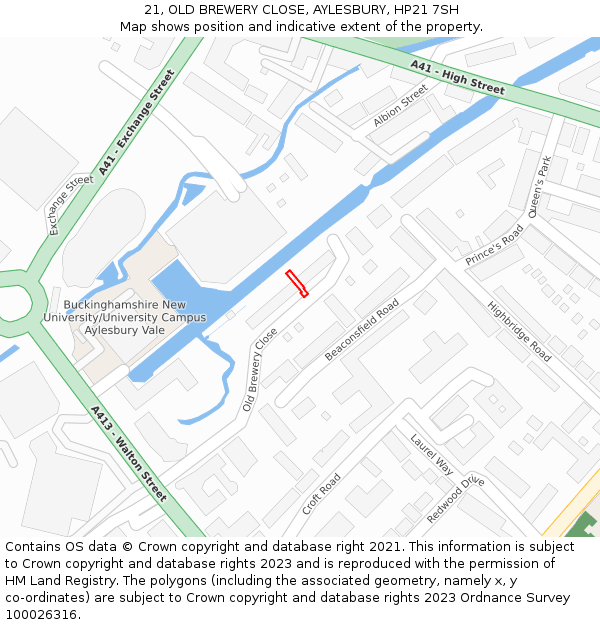 21, OLD BREWERY CLOSE, AYLESBURY, HP21 7SH: Location map and indicative extent of plot