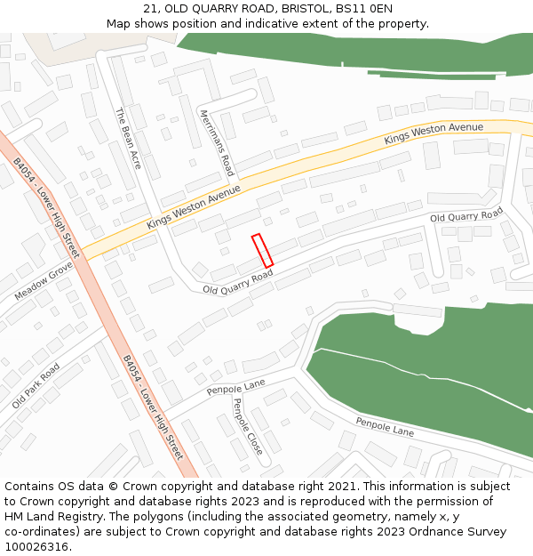 21, OLD QUARRY ROAD, BRISTOL, BS11 0EN: Location map and indicative extent of plot
