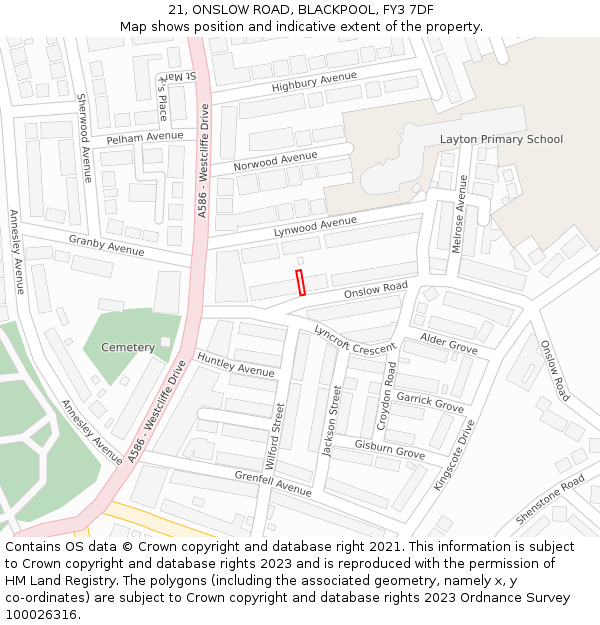21, ONSLOW ROAD, BLACKPOOL, FY3 7DF: Location map and indicative extent of plot